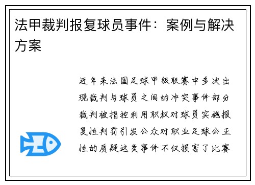法甲裁判报复球员事件：案例与解决方案