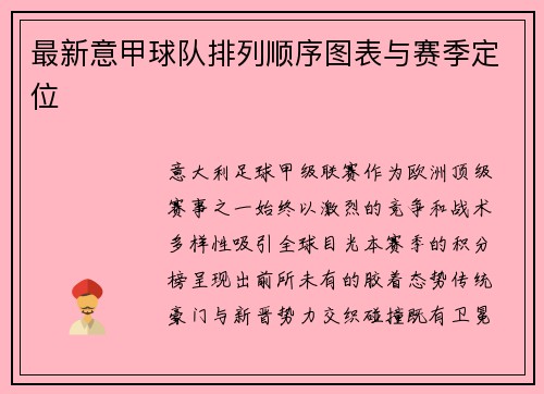 最新意甲球队排列顺序图表与赛季定位