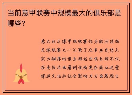 当前意甲联赛中规模最大的俱乐部是哪些？